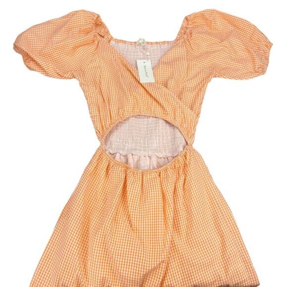 NWT SIM & SAM Gingham Cutout Dress Sz XS Orange White - Picture 2 of 5